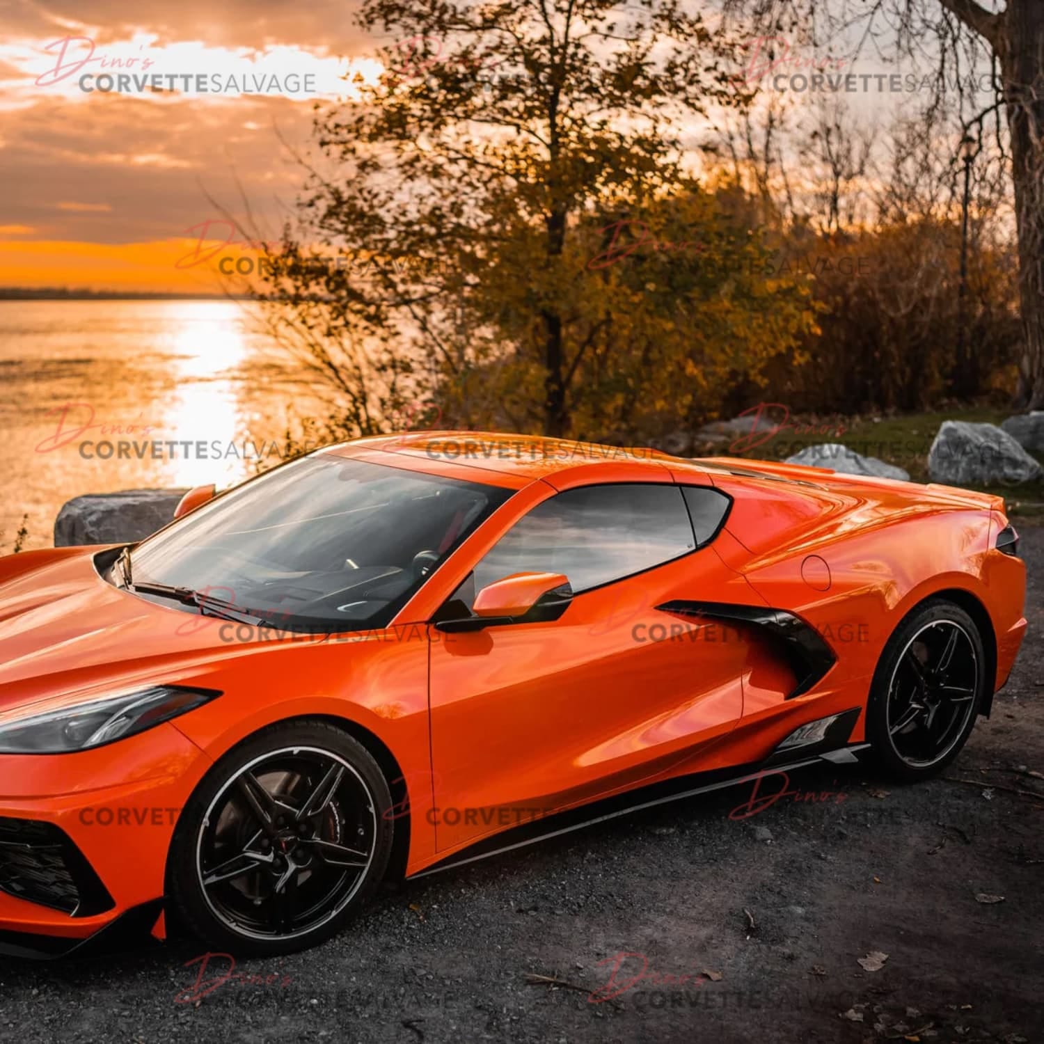 C8 Corvette New Carbon Flash Metallic 7VM Rocker Panel Set 2020-2025 Installed