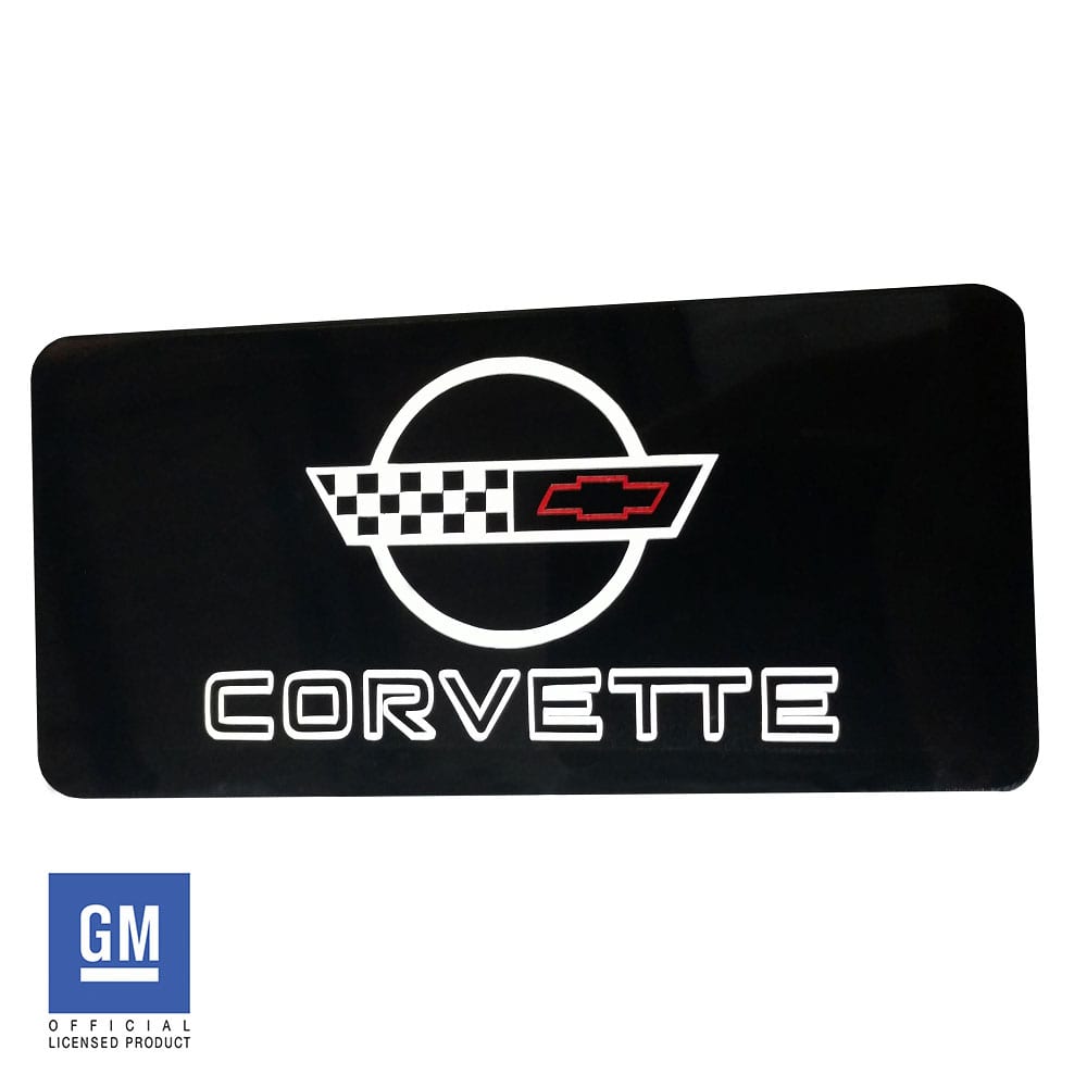 C4 New Information Center Cover Plate - Cross Flag Logo & Corvette Script 1984-1989