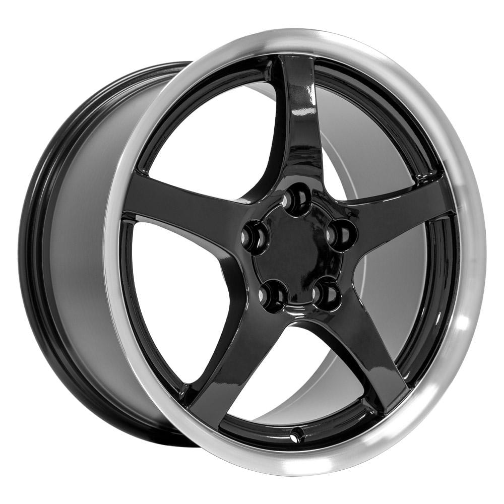C4-C5 New Gloss Black Machined Lip 18x9.5 and 18x10.5 Wheel Set of 4 (CV05) 1988-2004
